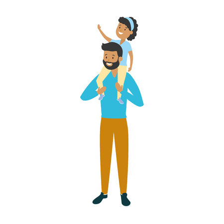 father with little daughter on his shoulders vector illustrationのイラスト素材