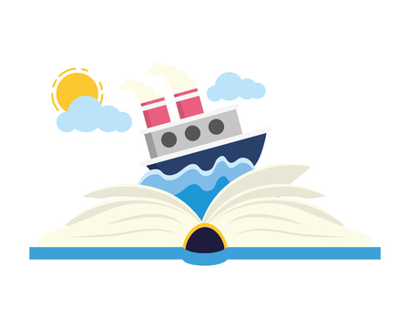 textbook boat in sea world book day vector illustrationのイラスト素材