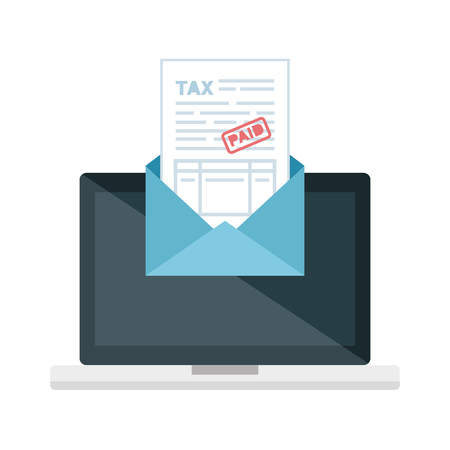 laptop computer with tax documents in envelope vector illustration designのイラスト素材