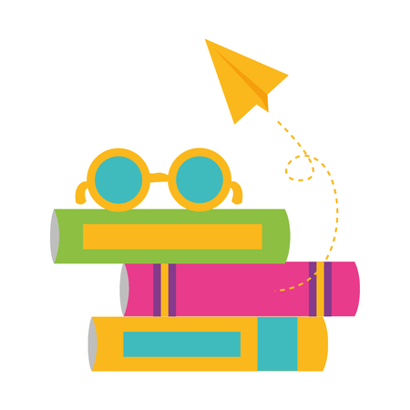 books paper plane eyeglasses school supplies vector illustration designのイラスト素材