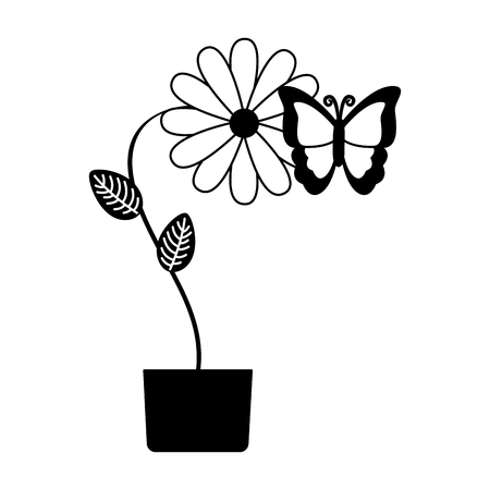 potted flower butterfly decoration vector illustration designのイラスト素材