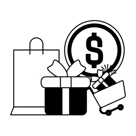 online shopping gift bag money vector illustrationのイラスト素材