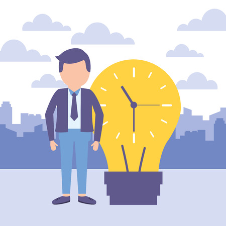 businessman with bulb clock time work vector illustrationのイラスト素材