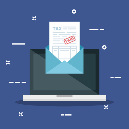 laptop with invoice report document inside card vector illustrationのイラスト素材