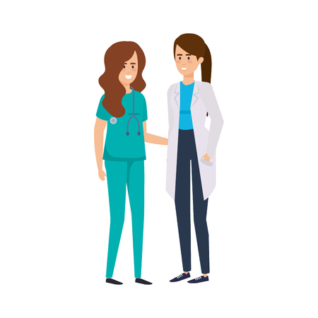 professionals female doctors characters vector illustration designのイラスト素材