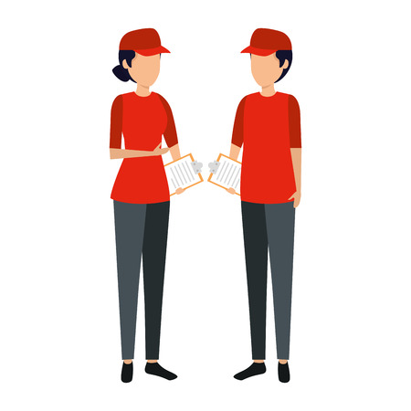 delivery workers couple characters vector illustration designのイラスト素材