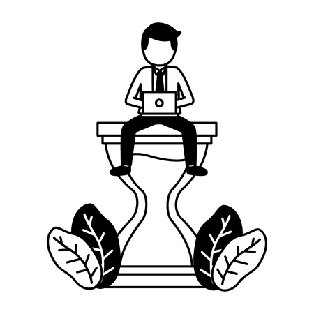 businessman with laptop sitting on hourglass vector illustrationのイラスト素材
