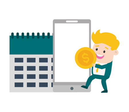 businessman mobile calendar money online payment vector illustrationのイラスト素材