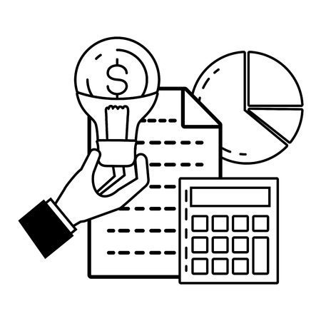 hand with bulb money calculator online payment vector illustrationのイラスト素材