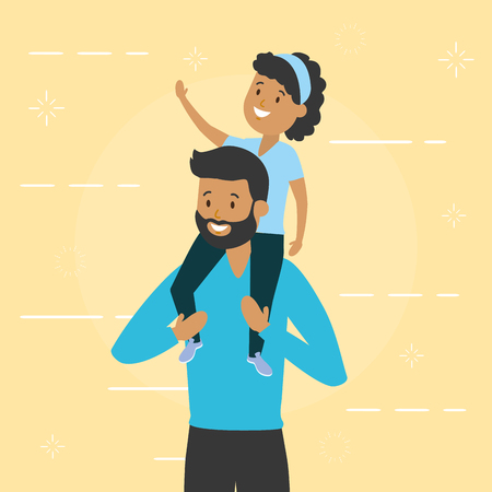father with little daughter on his shoulders vector illustrationのイラスト素材
