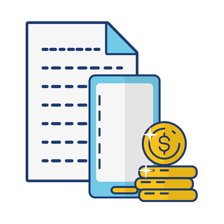 smartphone coin stack report online payment vector illustrationのイラスト素材