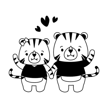 cute couple tiger animal cartoon vector illustration designのイラスト素材