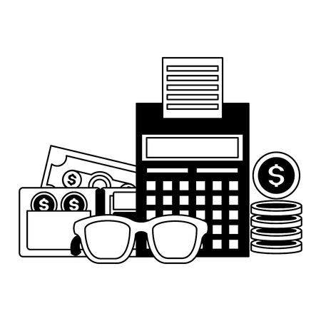 calculator wallet money eyeglasses tax time payment vector illustrationのイラスト素材