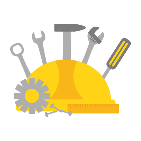 helmet screwdriver hammer screw gear construction tools vector illustrationのイラスト素材
