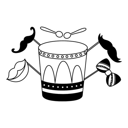 drum with lips mustache sticks vector illustration designのイラスト素材