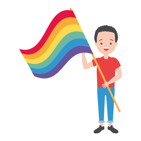 happy man with rainbow flag lgbt pride vector illustrationのイラスト素材