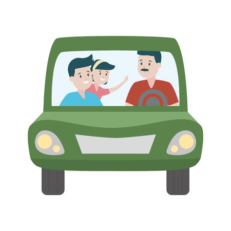 family father with kids in the car vector illustration designのイラスト素材