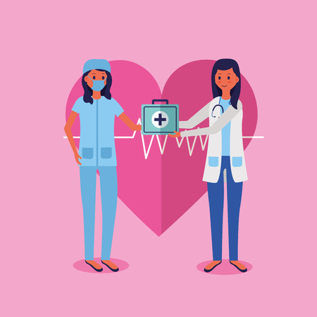 medical people staff heartbeat health kit first aid vector illustrationのイラスト素材