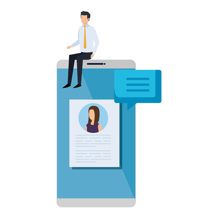 businessman sitting in smartphone with employment app vector illustrationのイラスト素材