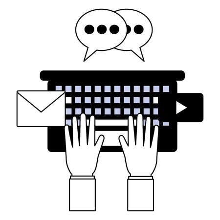hands typing keyboard email chatting social media vector illustrationのイラスト素材