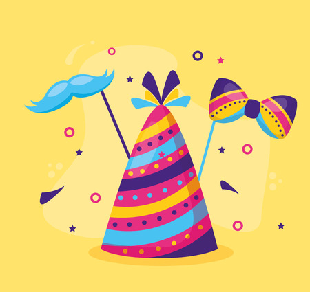 carnival hat party bowtie mustache vector illustrationのイラスト素材