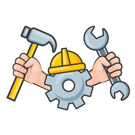 happy labour day hands gear hammer wrench tools vector illustrationのイラスト素材