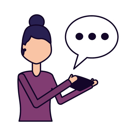 woman using mobile chatting social media vector illustrationのイラスト素材