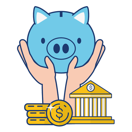 hands piggy bank coins online banking vector illustration vector illustrationのイラスト素材