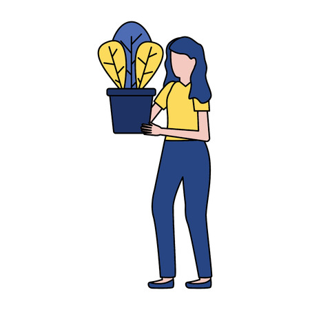 woman holding potted plant decoration vector illustrationのイラスト素材