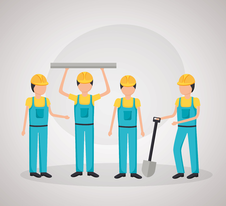workers construction shovel blueprint equipment vector illustrationのイラスト素材