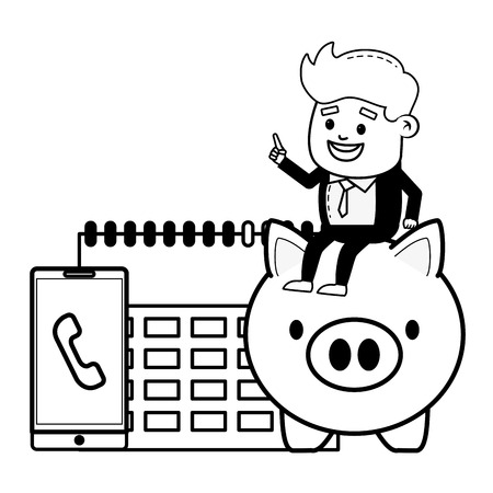 business man piggy calendar mobile online payment vector illustrationのイラスト素材