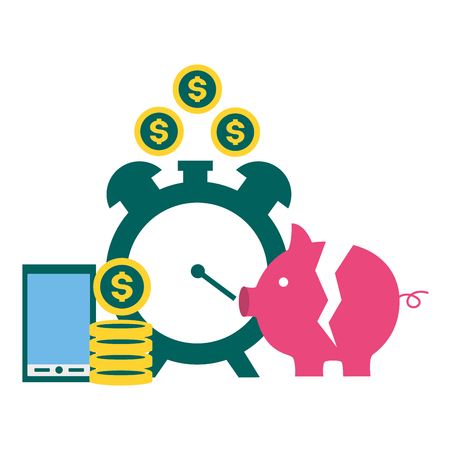 piggy bank clock phone money tax time payment vector illustrationのイラスト素材