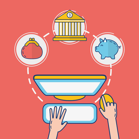 hands typing computer transaction vector illustration designのイラスト素材