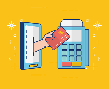 hand mobile card pos terminal online banking vector illustrationのイラスト素材
