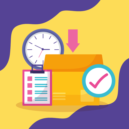 cardboard box clock check mark clipboard fast delivery business vector illustrationのイラスト素材