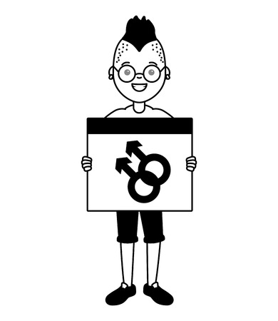 guy with placard gender sign lgbt pride vector illustrationのイラスト素材