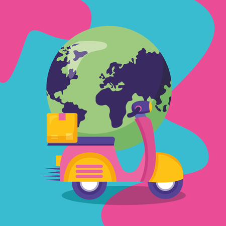 world scooter cardboard box fast delivery business vector illustrationのイラスト素材