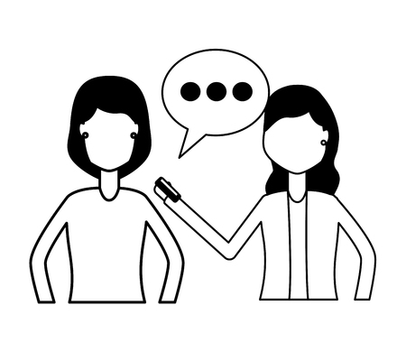 two woman using mobile chatting social media vector illustrationのイラスト素材