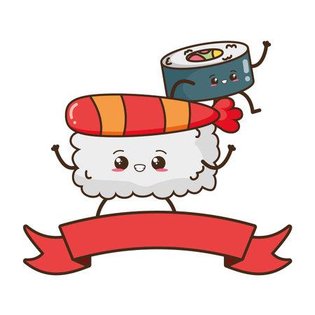 Kawaii Sushi Fast Food Cartoon Vector Illustration Royalty Free Vector Graphics