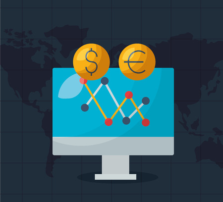 computer exchange dollar euro financial stock market vector illustrationのイラスト素材