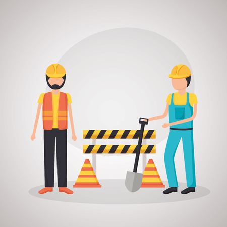 workers construction equipment shovel barrier vector illustrationのイラスト素材