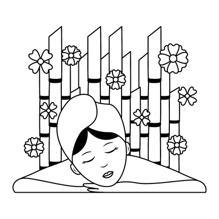 woman with towel spa bamboo flowers vector illustrationのイラスト素材