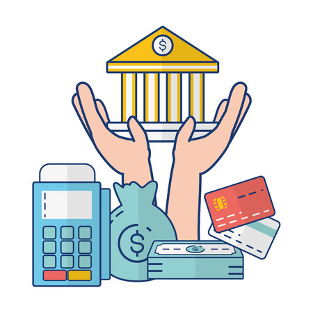 hand bank money terminal pos online banking vector illustration vector illustrationのイラスト素材