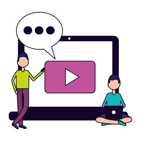 men with mobile and laptop social media vector illustrationのイラスト素材