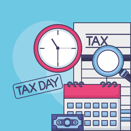 tax payment document calendar clock money magnifier vector illustrationのイラスト素材