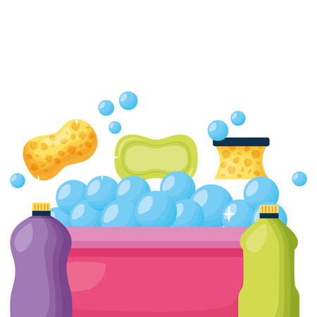 washing bucket sponge soap product spring cleaning tools vector illustrationのイラスト素材