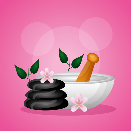 stones bowl flowers spa treatment therapy vector illustrationのイラスト素材
