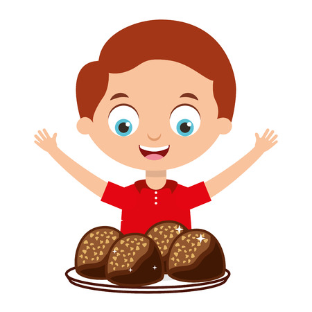 boy with chocolate snack cartoon vector illustrationのイラスト素材