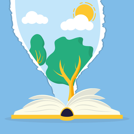 textbook tree nature torn paper - world book day vector illustrationのイラスト素材