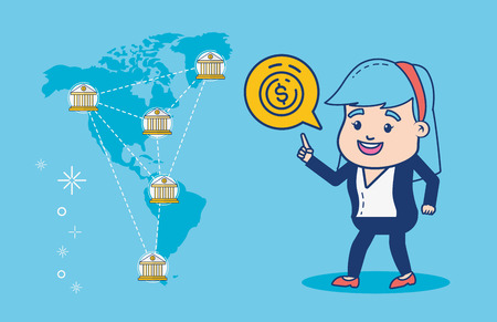 business woman coin money online banking vector illustrationのイラスト素材